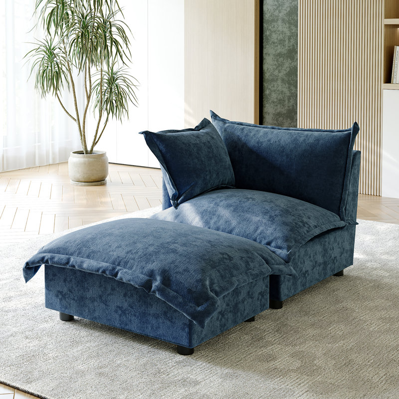 Upholstered Armchair with Footstool, Navy