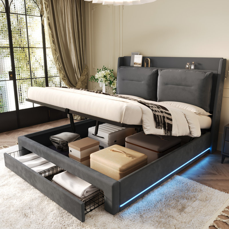 Upholstered Bed, Dark Grey