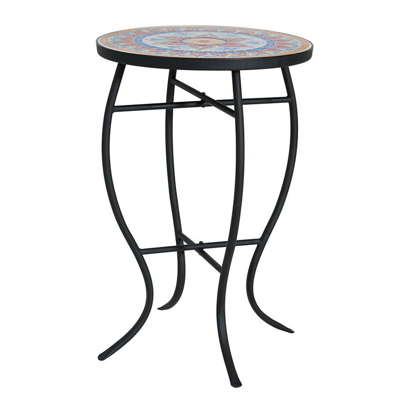 Table d'appoint ronde 21 "en mosaïque rouge avec pieds courbés en fer, Rouge