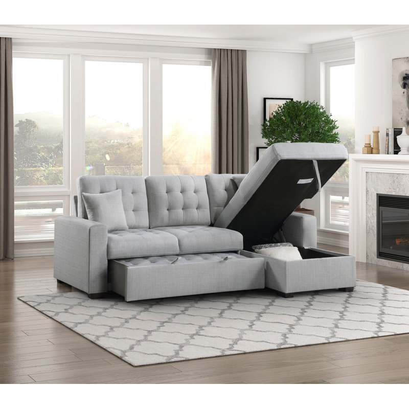Canapé modulaire avec méridienne droite Jerrud, Polyester gris clair herman, Accoudoir à droite (vu de face)
