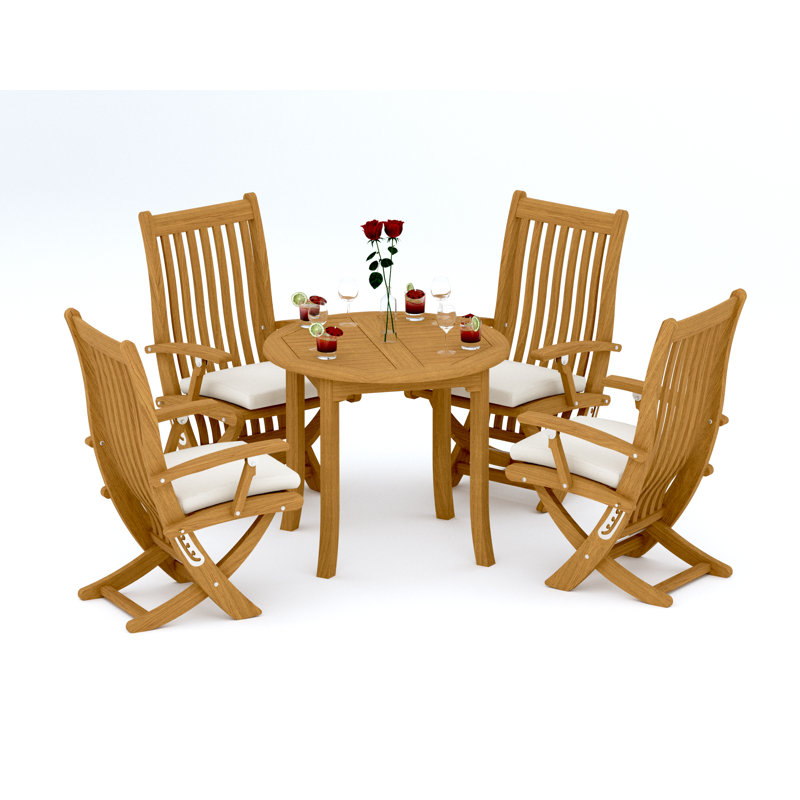 Warwick Teak Wood Patio Dining Set with Round Table, 4