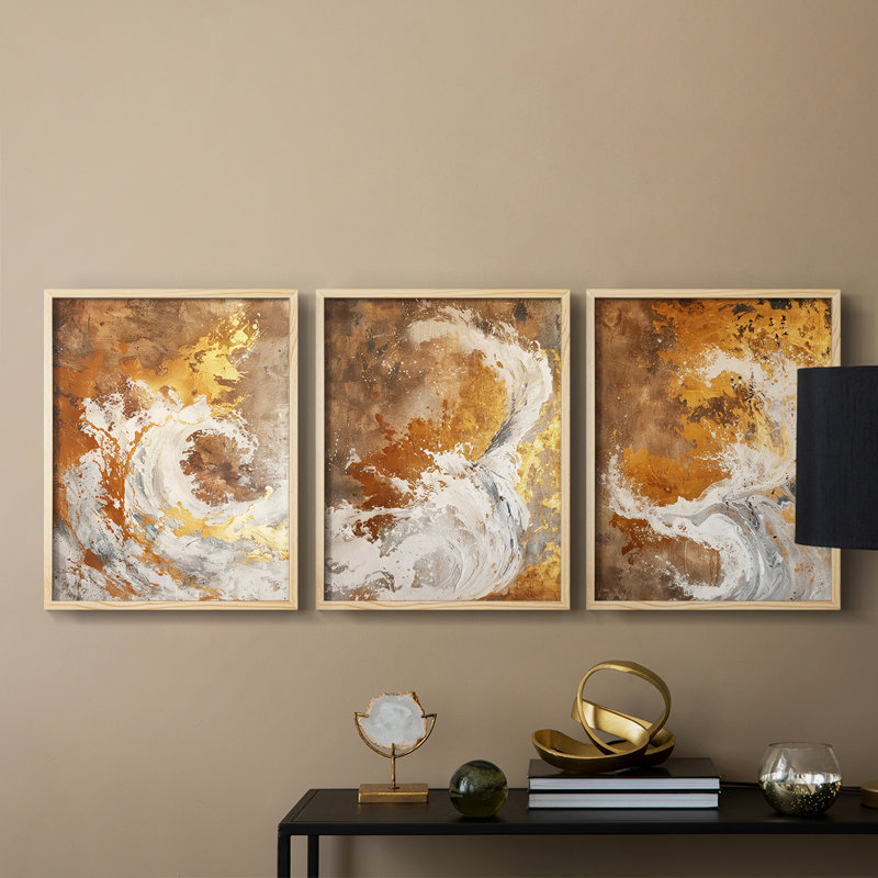 Abstract  Series  CXLV  -Set Of 3 Framed Giclee Prints -Ready to Hang, Natural Framed, 10" H x 8" W