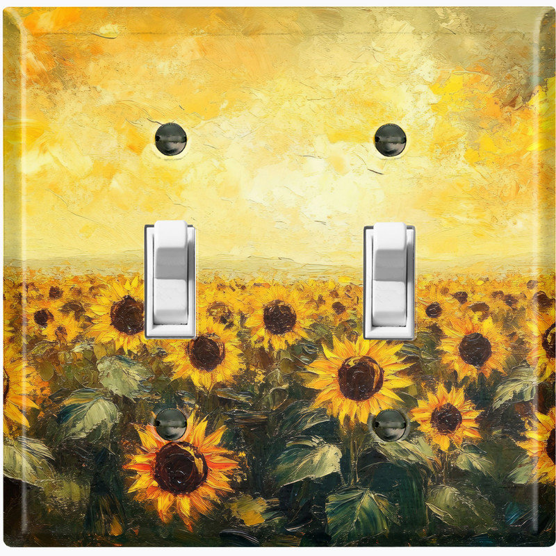 Couvercle de plaque d'interrupteur en métal; Bascule de taille standard 2 US - image imprimée d'art de tournesol, Double # 2