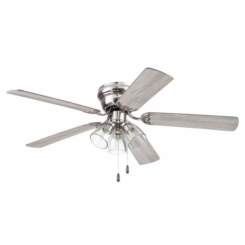 Briteny 52'' Ceiling Fan with Light Kit, Brushed Nickel with Light Oak/Gray Oak Blades