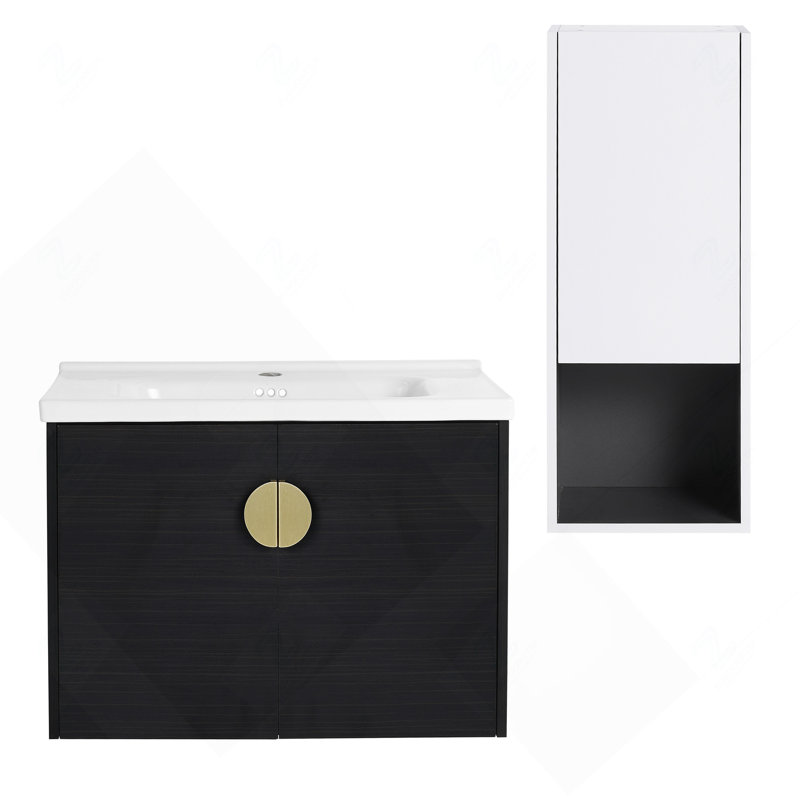 Meuble-lavabo mural 28 po avec lavabo en céramique et armoire latérale, armoire à portes à fermeture douce 28 po