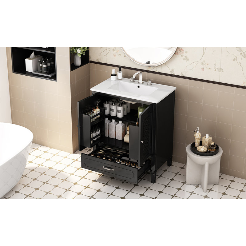 [Vidéo] Meuble-lavabo de 30 po avec lavabo style rétro, Noir