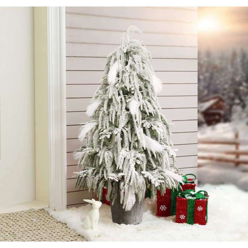 Arbre en pot artificiel illuminé 4 pi avec branches enneigées et douces