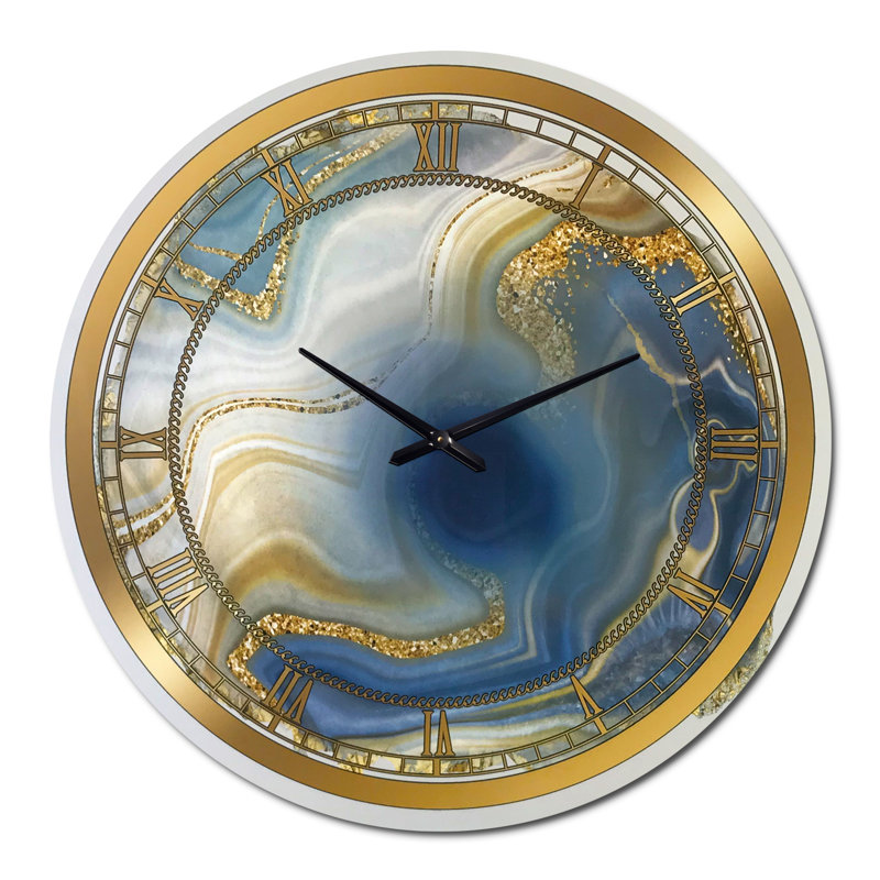 Océan bleu jaspe doré Agate I - horloge murale moderne, Surdimensionné