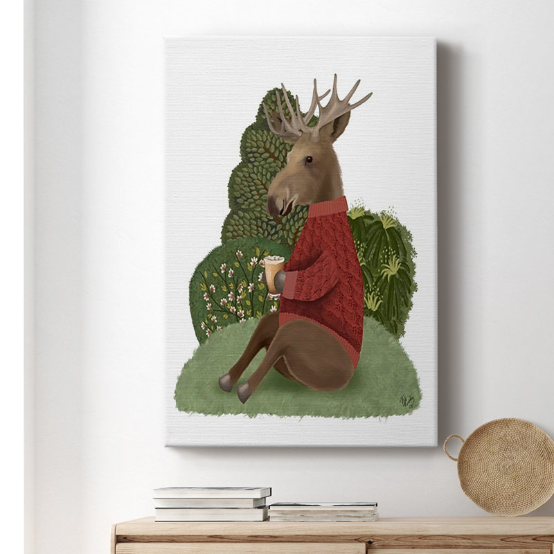 Latte Moose In Pull Premium, toile tendue avec châssis - prête à être accrochée, H 18 po x l 12 po x P 1 po