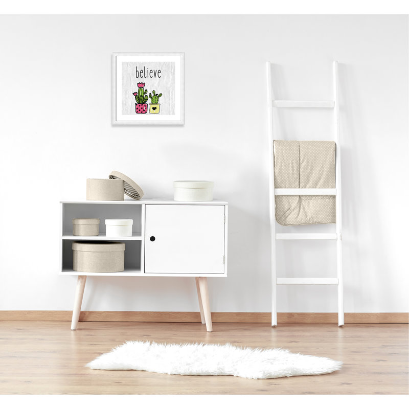 Cactus B, art encadré, H 22,5 po x l 22,5 po x P 0,6 po, Encadré plat à grain de bois blanc