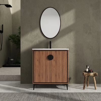 30" Freestanding Bathroom Vanity - Engineered Wood Material - Surface Ceramic Sink 2 Door Cabinet With Quality Construction And Humidity Resistance Spacious Storage American Design