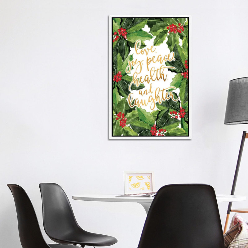 Best Wishes With Holly Boughs by Blursbyai - Gallery-Wrapped Canvas Giclée on Canvas, 101.6 cm H x 66.04 cm W, White Framed