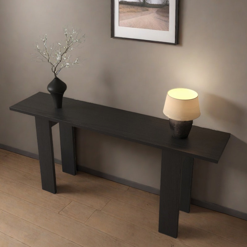 Console Mid-Century moderne en bois massif, H 31,5 po x l 70,9 po x P 13,8 po, Noir, noir, noir, noir