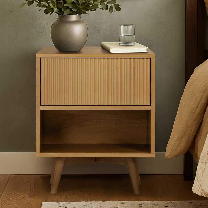 51cm W Solid Wood Bedside Table, Natural