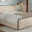 Grand lit rembourré en métal avec rangement et support silencieux-978083004