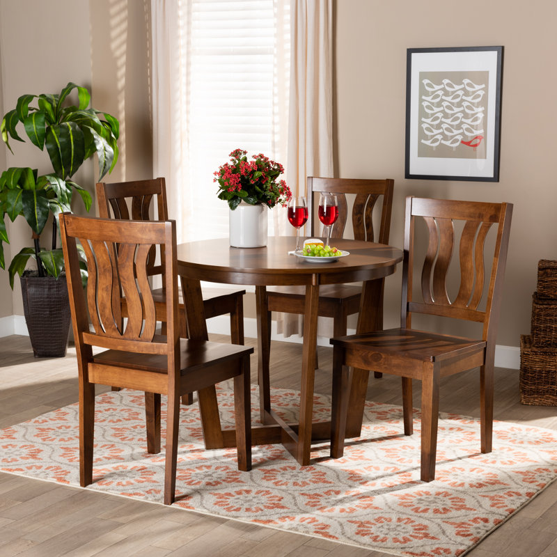 5-Pc Dining Set in Modern Style With Walnut Finished Wood, 37.4'' H X 17.9'' W X 19.9'' D , Walnut Brown, Walnut Brown