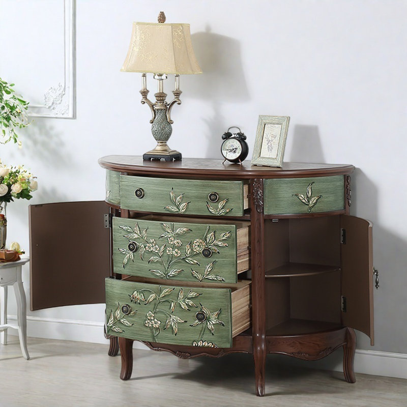Armoire d'appoint multifonctionnelle en bois demi-cercle, H 36,6 po x l 46,4 po x P 18,9 po