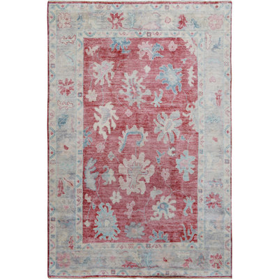 Tapis à main one-of-kind-noué la new age oushak rouge/bleu ciel 6 pi x 8 pi aire en laine