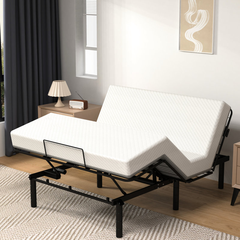 Structure de base de grand lit ajustable, capacité zéro, capacité de charge de 750 lb, double, pliable pour une installation facile, base moderne, ajustable, ports, bonne nuit de sommeil