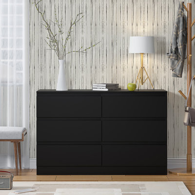 Carlton 6 Drawer Double Dresser - 3+3 Configuration, Scratch-Resistant, Handleless Design, Matte Finish. 