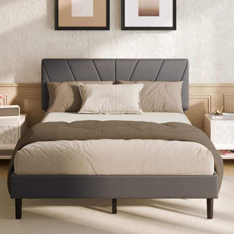 Bed Frame with Upholstered Headboard, Queen