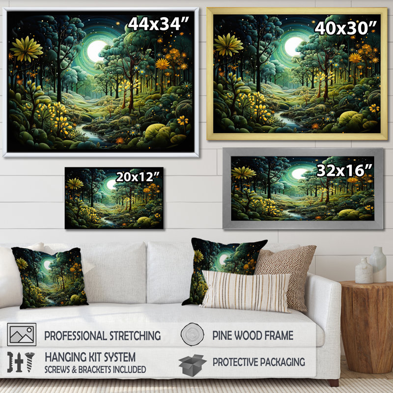 «Beverlyann Forest Enchanted Forest Pointillism II - Forest», reproduction sur toile, Cadre flottant blanc