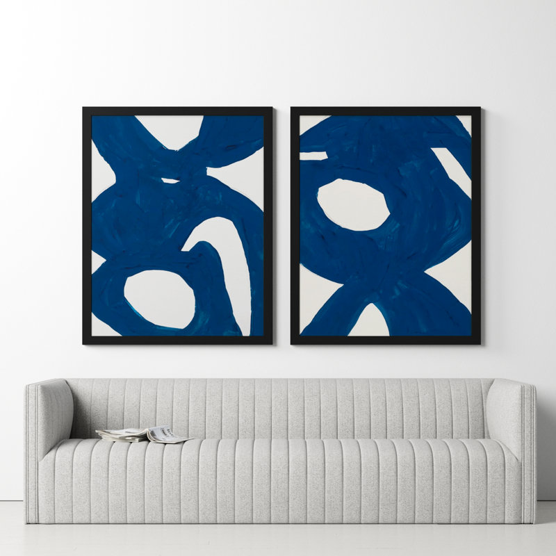 Blue Harmony Set Of 2 by Andrea Stokes, Black Framed, 50" H x 80" W x 1.25" D