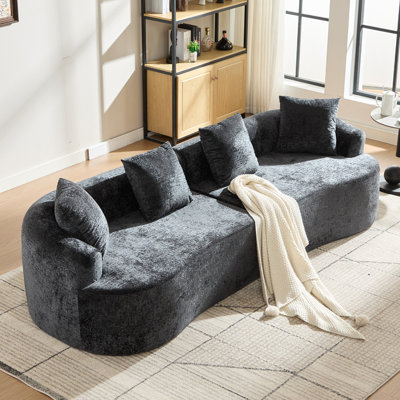 Causeuse courbée, petit canapé en chenille avec 3 coussins, canapé profond pour appartement, salon, aucun assemblage requis