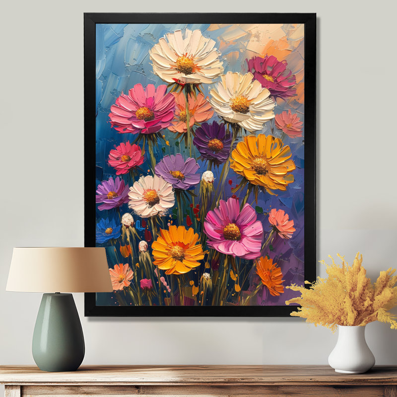 Collage de fleurs de pissenlit blanc et mauve blanc II, H 24 po x l 32 po, Cadre simple noir