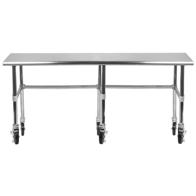 Table de travail en acier inoxydable avec base ouverte et roulettes, H 38 po x L 84 po x l 30 po