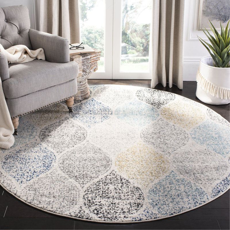 Tapis géométrique Nevaeh Performance, Rond 5 pi 3 po