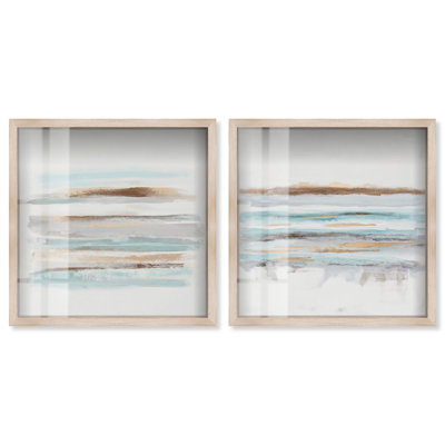 Baraquas Set Shadowbox Print Blue And Sage Wall Decor Set by Art Remedy, Black Frame, 12 x 12