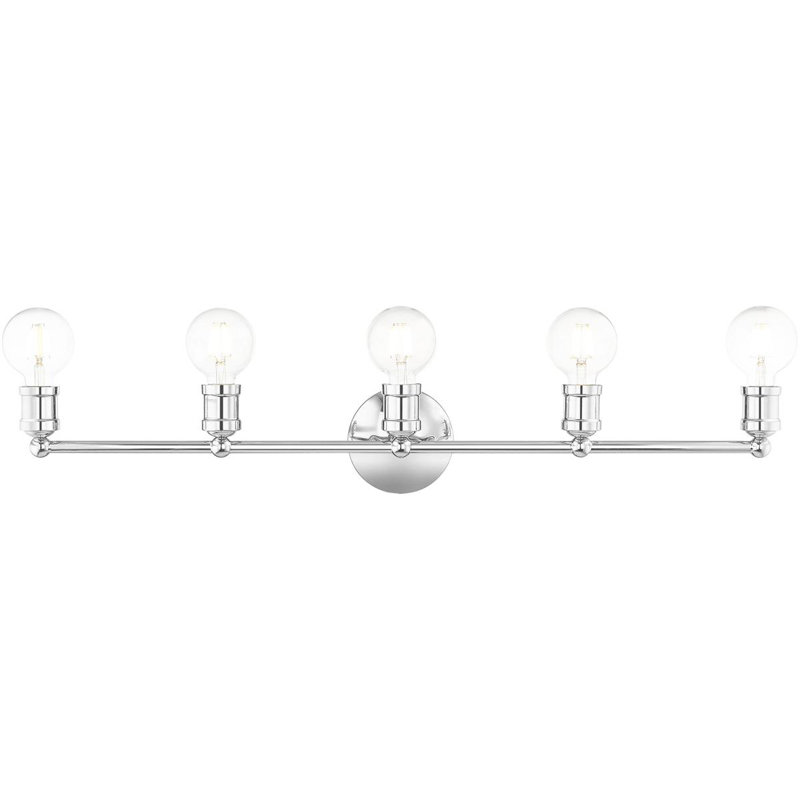 Superbe luminaire de meuble-lavabo de 42 po avec abat-jour en verre transparent soufflé à la main - 5 lumières.