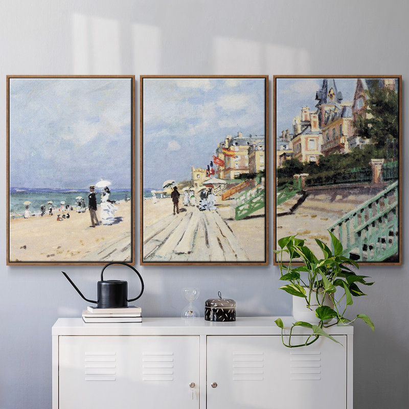 Plage à Trouville par Monet 3 pièces, Noyer, H 24 po x l 48 po x P 2 po