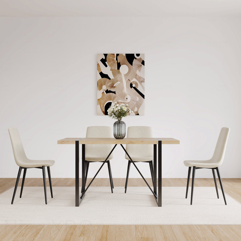 Ensemble de salle à manger 5 pièces Mid Century: table en bois aggloméré de 55 po et 4 chaises en lin, base et pieds en métal