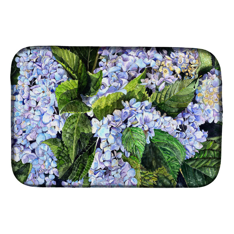 Hydrangea Floral Multicolor Polyester Dish Drying Mat 14 x 21"