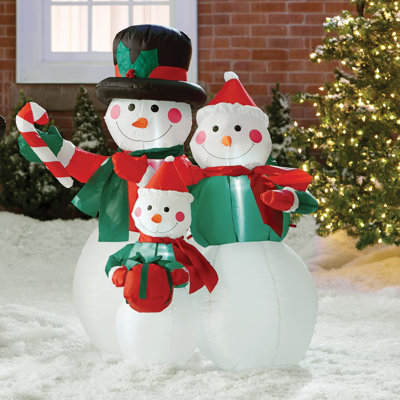 4 Foot Tall Lighted Christmas Inflatable Snowman Snowmen Family Indoor / Outdoor Holiday Blow Up Yard Garden Decoration
