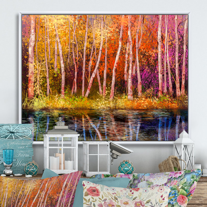 «Abstract Autumn Forest By The Late IV», reproduction sur toile flottante, H 30 po x l 40 po x P 1,5 po, Cadre flottant blanc