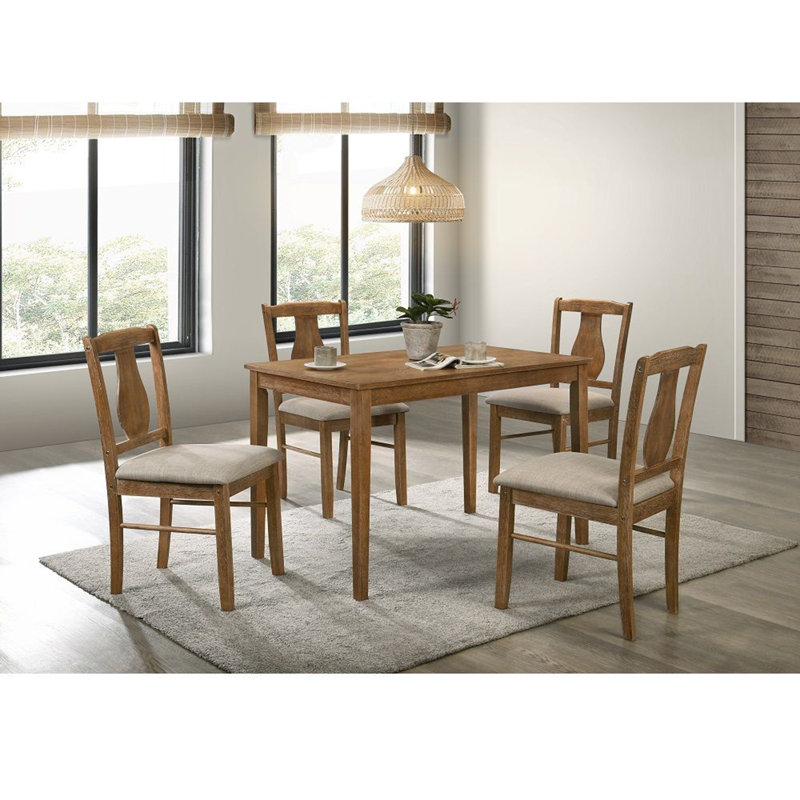5-Piece Rustic Wood Dining Set with Upholstered Chairs, Farmhouse Kitchen Table Set, good fit for apartment, small dining area, casual dining area, fit for 4 people