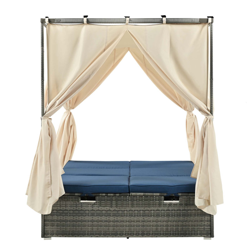 Adjustable Sun Bed With Curtain, High Comfort And Versatile Design For Outdoor Relaxation