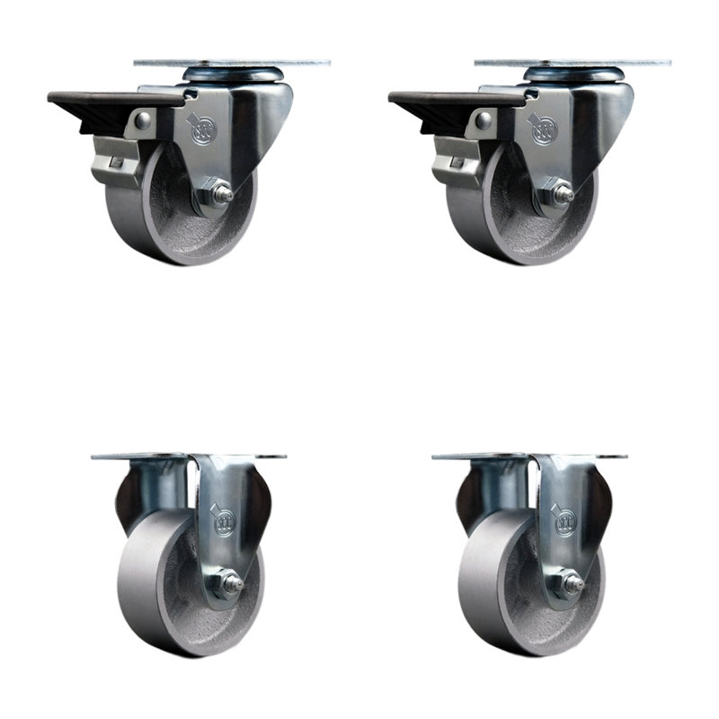 3 Inch Semi Steel Wheel Swivel Top Plate Caster Set with 2 Posi Brakes 2 Rigid|SCC-20S315-SSR-PLB-2-R-2
