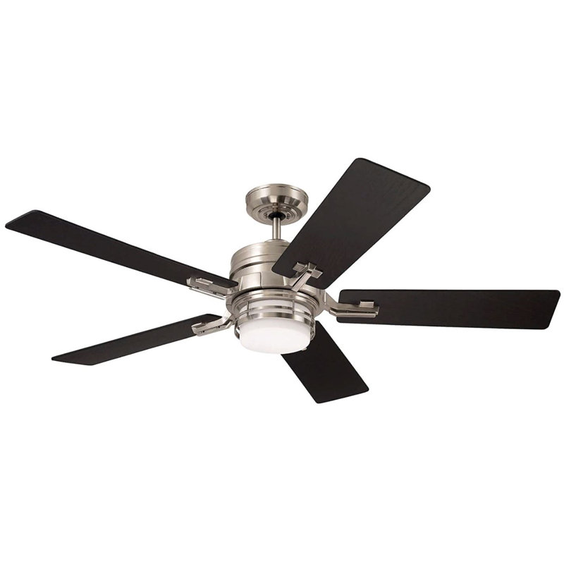 54'' Ceiling Fan with LED Lights, Brushed Steel with Dark Cherry/Chocolate