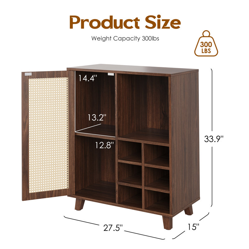 Rattan Accent Cabinet With Adjustable Shelves, Brown