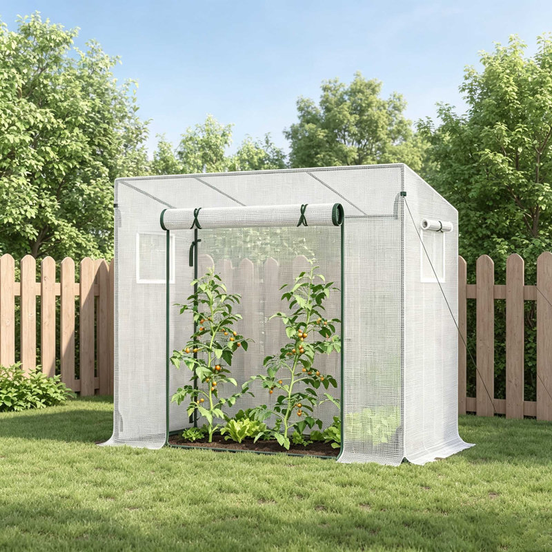 Walk-in Garden Greenhouse, Steel Frame Plant Grow House with Roll-up Door & Windows, Stable Outdoor Plant Shelter for Vegetables Flowers Growing, 200 x 76 x 168cm