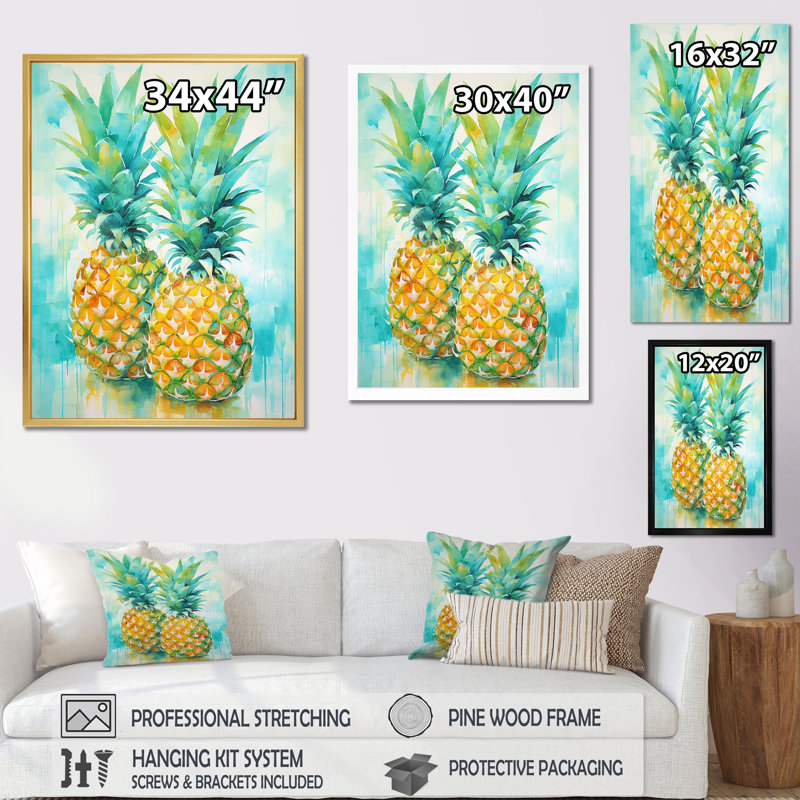«Exotic Pineapple Oasis III», reproduction sur toile, H 32 po x l 24 po x P 1 po, Encadrement doré