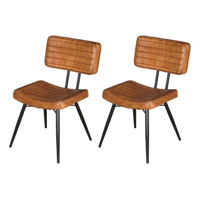Kezmyn Tufted Leather Side Chair in Brown