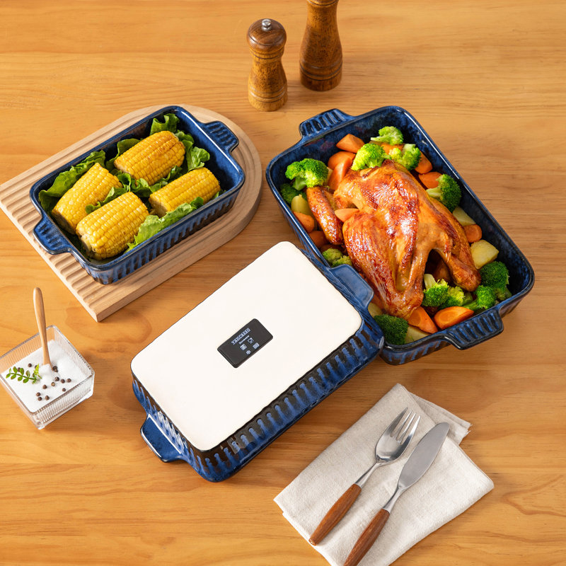Ensemble de 3 plats à four en céramique bleue à émail réactif, 45 oz/64 oz/92 oz, Blue