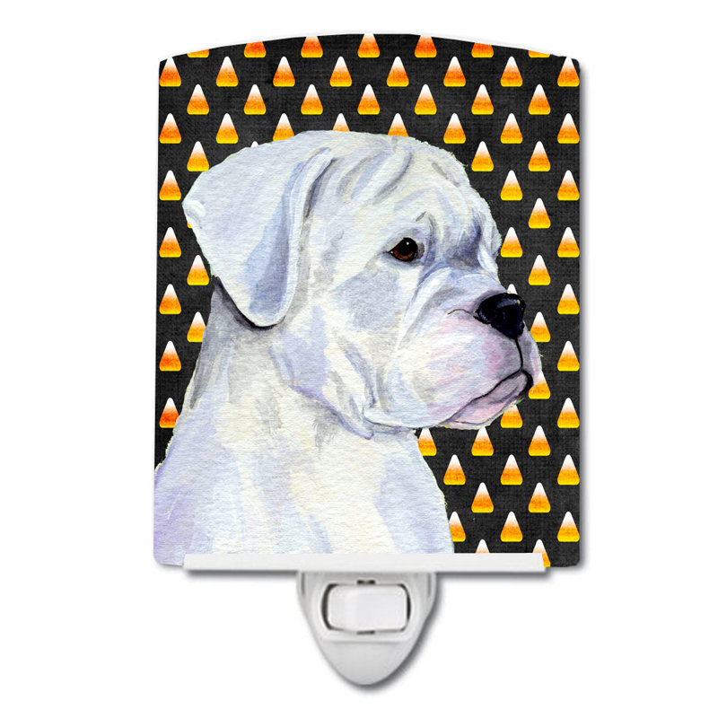 Éclairage pour nuit en céramique french bouledogue bonbon, Boxer blanc