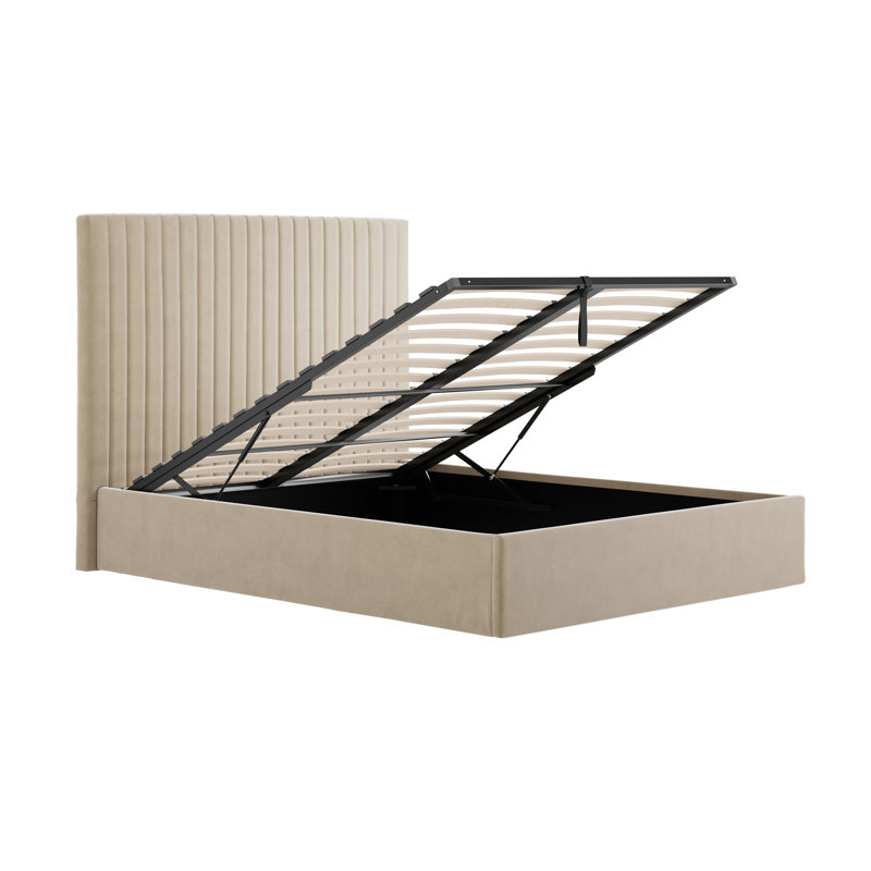 BERLIN TALL UPHOLSTERED OTTOMAN BED, Beige, Kingsize (5')