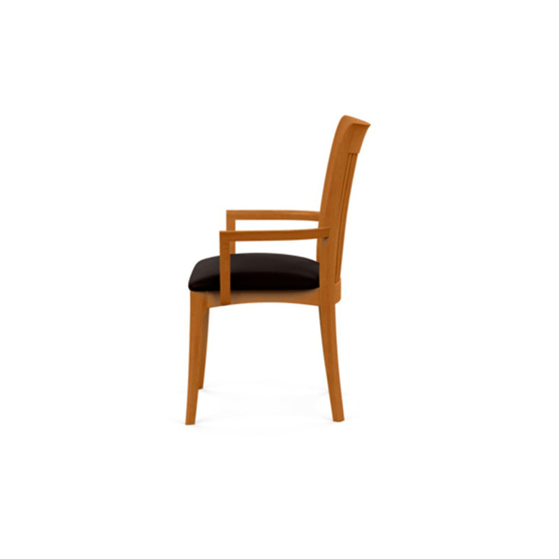 Sarah 19.25'' H Upholstered Armchair, Natural Cherry, Ebony Leather